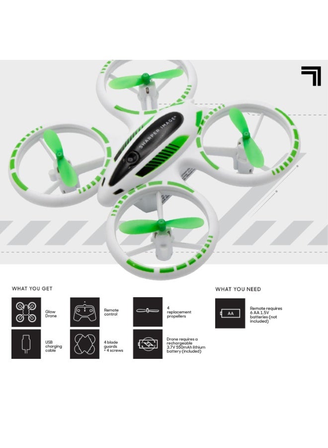 Sharper Image 2.4GHz RC Quadcopter Plane Glow Up Beginners Mini Stunt Drone with LED Lights & Rechargeable Battery for Kids 8+ Years - Image 2